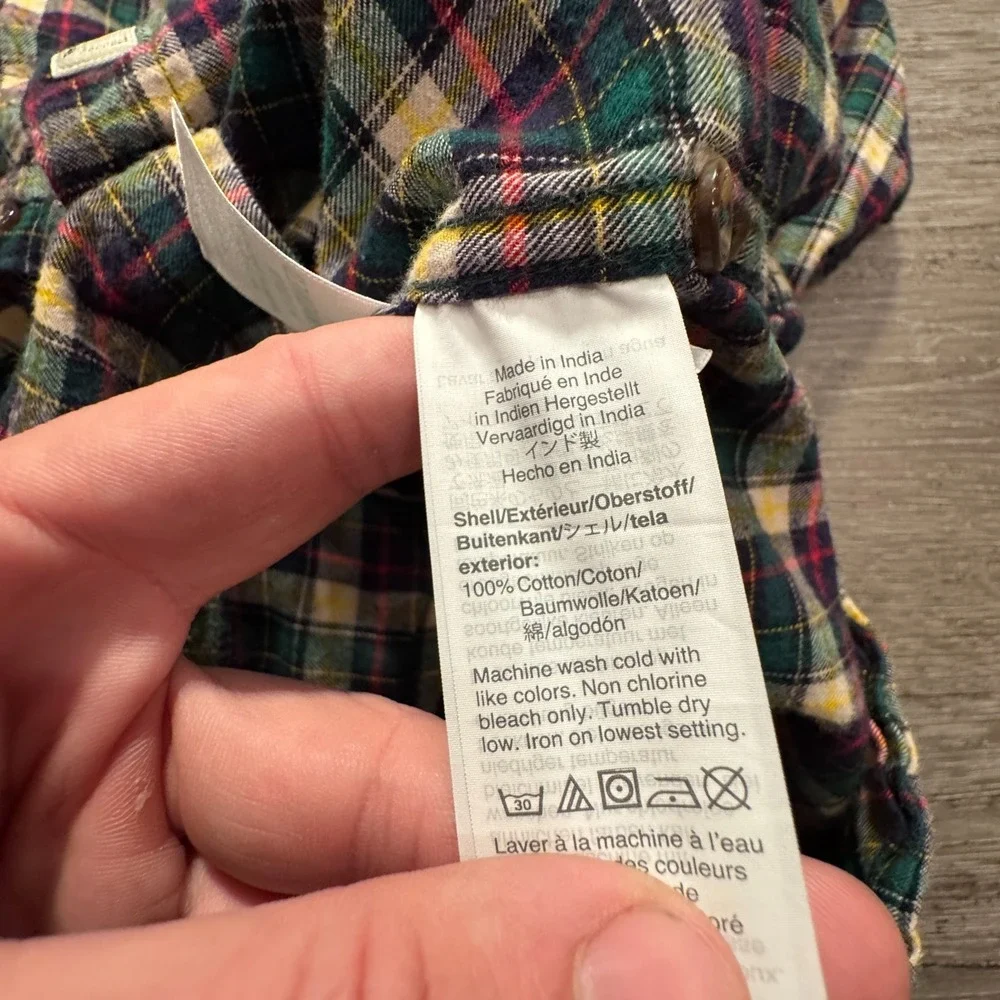 J‎ Crew Shirt Mens Medium Green Plaid Brushed Twill Slim Fit Flannel OCBD Preppy